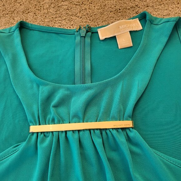 Michael kors gold gathered front aqua sleeveless dress size L - Picture 5 of 8